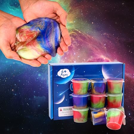Galaxy Slime Kit 12 Pack, Fluffy Mini Slime Easter Party Favor for Kids Goodie Bag Stuffers, Smooth, Soft and Non Sticky, Stress & Anxiety Relief Colorful Slime Pack Toy for Girls Boys