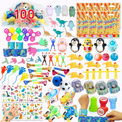 100Pcs Party Bag Fillers - Pre Filled Party Bags for Kids, Mini Party Favours for Boys & Girls, Pinata Fillers, Lucky Dip Prizes for Kids, Birthday Return Gifts & Teacher Prize Box Fillers