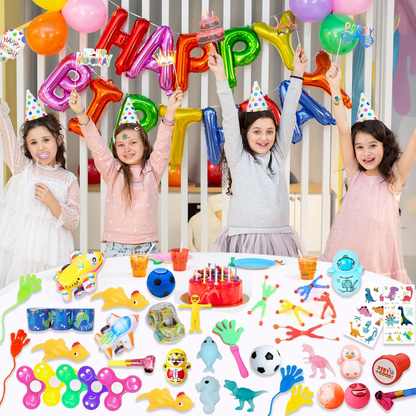 100Pcs Party Bag Fillers - Pre Filled Party Bags for Kids, Mini Party Favours for Boys & Girls, Pinata Fillers, Lucky Dip Prizes for Kids, Birthday Return Gifts & Teacher Prize Box Fillers
