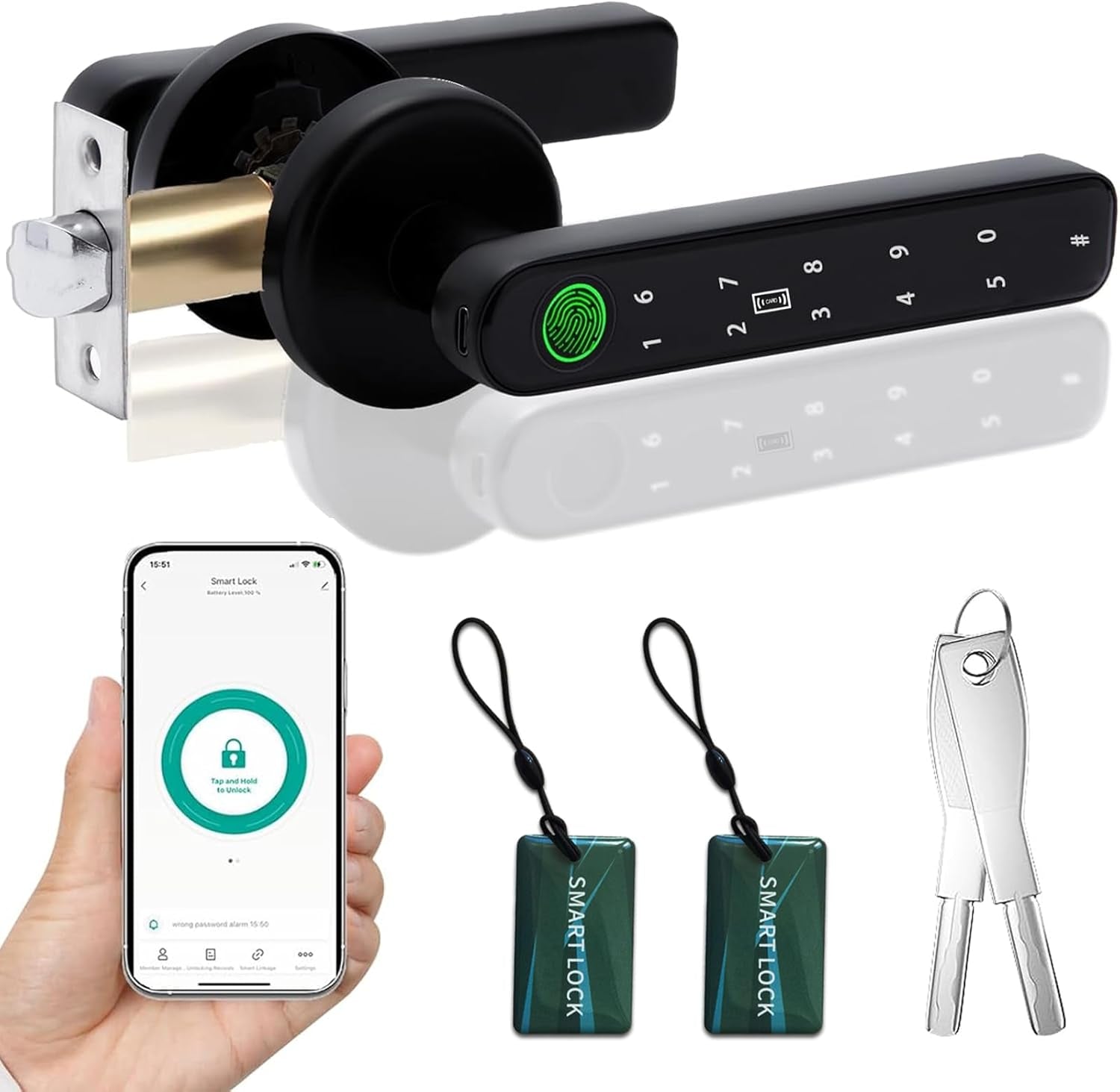 Smart Fingerprint Door Lock, Biometric Keyless Entry Door Lock(Black) | APP - Cards - Backup Key - Fingerprints - Codes for Bedroom Hotel Office Apartment and More