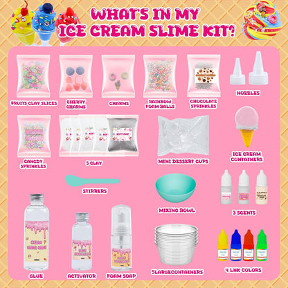 DIY Ice Cream Slime Making Kit for Girls Age 8-12 | Arts and Crafts for Kids-Diy Slime Kit with Fluffy Butter Cloud and Slime Activator, Birthday Gifts for Boys and Girls