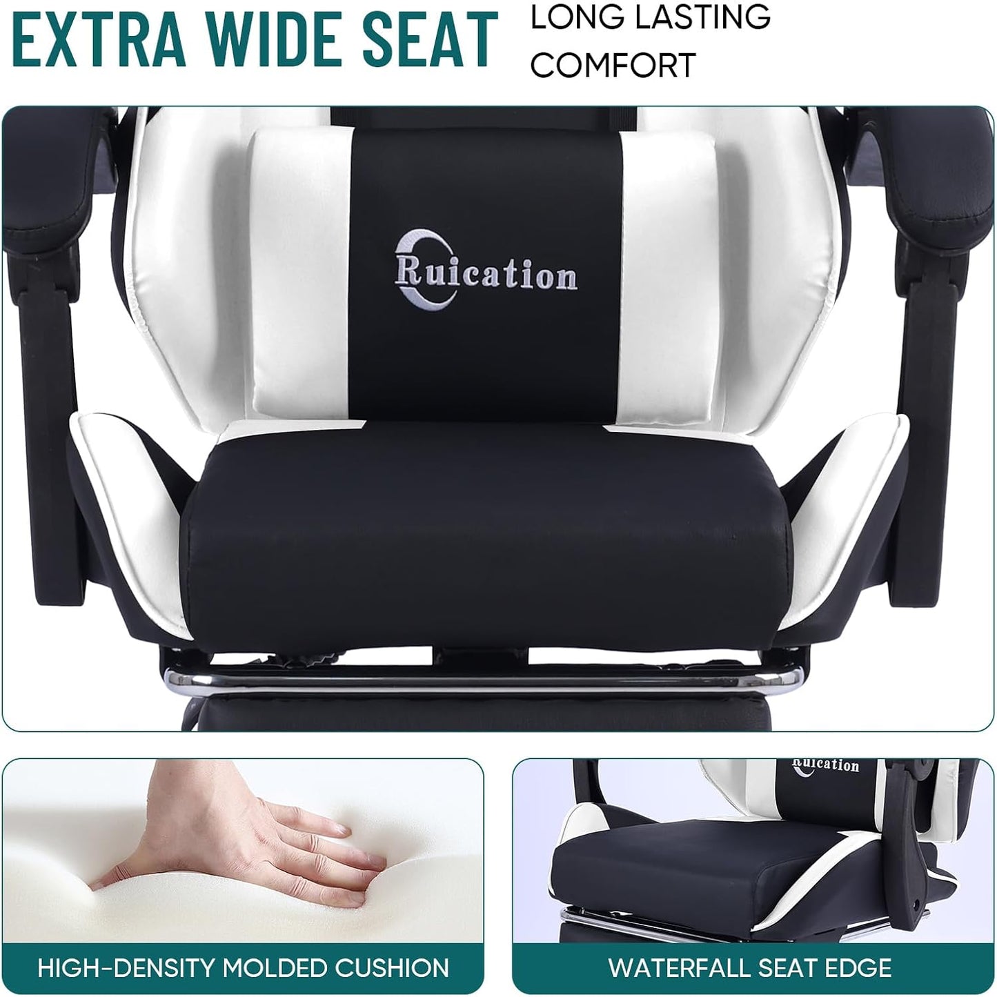 Gaming Chair with Footrest Office Chair Desk Chair Swivel Tilt Computer Chair Ergonomic Design with Headrest & Lumbar Cushion Reclining Back Support for Home Office (White)