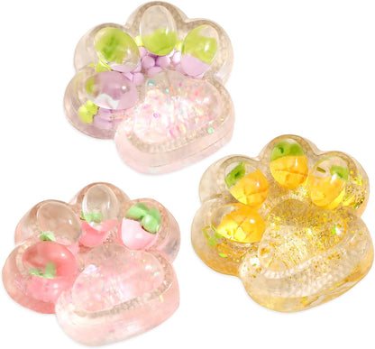3 Pcs Cat Paw Squishy, Taba Squishy Paw Kit for Stress Relief, Fruits Taba Cat Paw Squishys, Fufu Squishys, Squeeze Toys, Soft Fidget Toys Adorable for Kids & Adults Party Gifts
