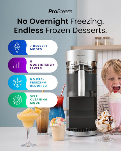 Easyfreezy® Ice Cream Maker & Slushie Machine (7 Presets) - No Pre Freezing Needed, Ready in 20Mins - Soft Serve, Milkshakes, Frappe, Frozen Drinks, Cocktails, Slushies & Chilled Desserts