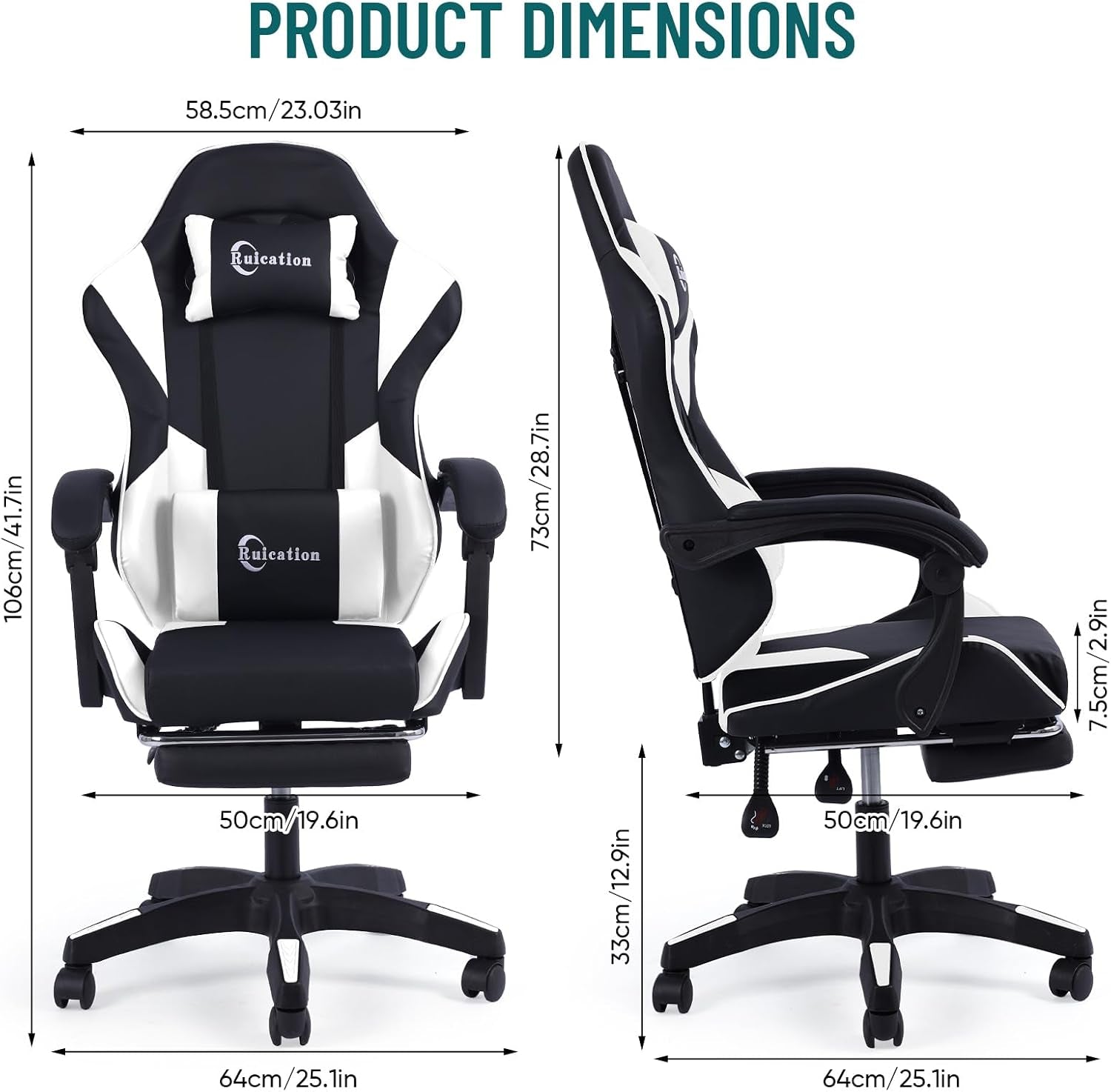 Gaming Chair with Footrest Office Chair Desk Chair Swivel Tilt Computer Chair Ergonomic Design with Headrest & Lumbar Cushion Reclining Back Support for Home Office (White)