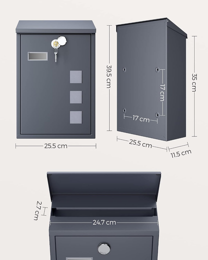 Post Box, Wall Mounted Letterbox, Viewing Windows, Nameplate