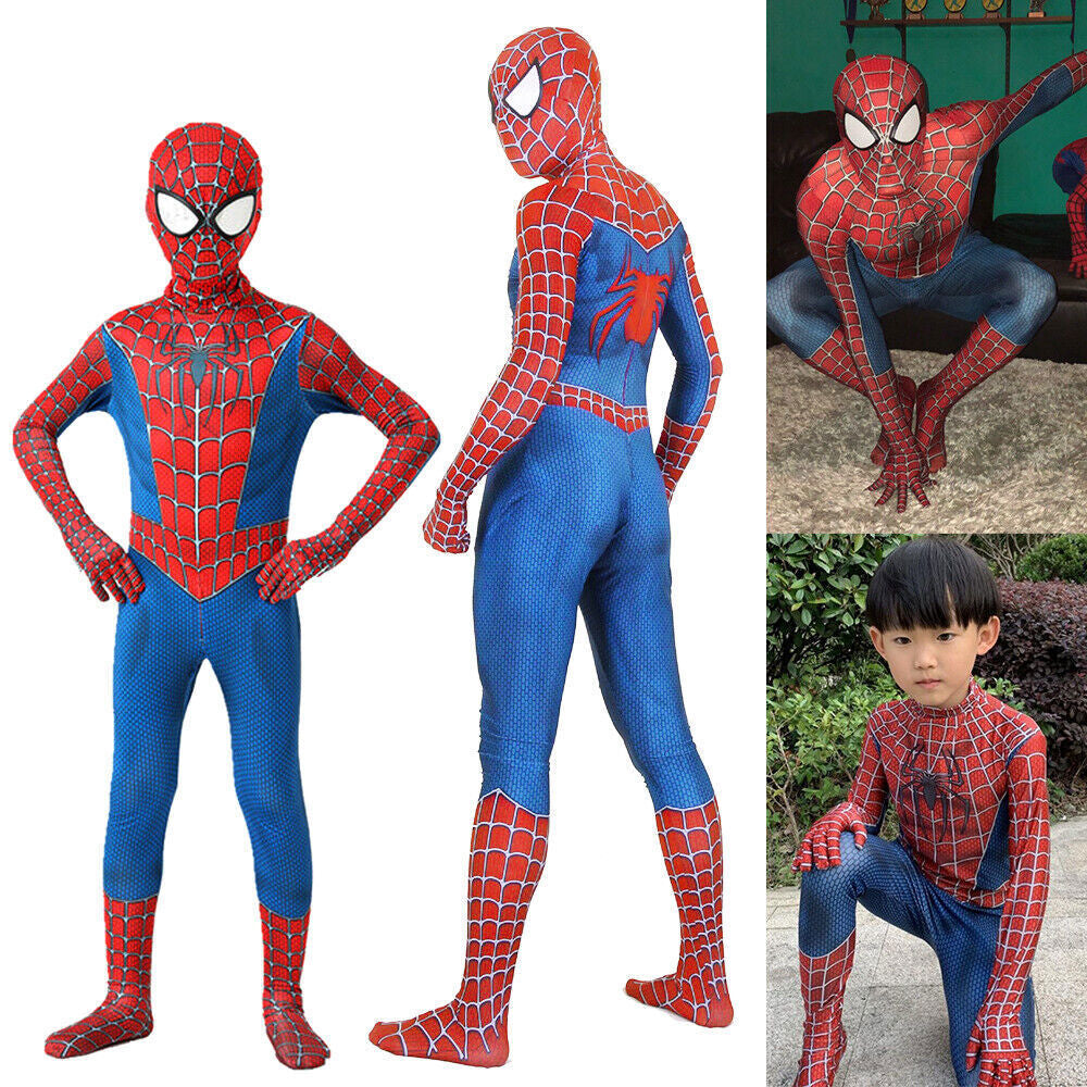 Raimi Spiderman Costume Adult Men Kids Boys Cosplay Jumpsuit Party Fancy Dress