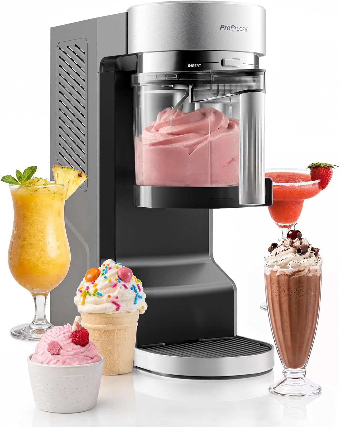 Easyfreezy® Ice Cream Maker & Slushie Machine (7 Presets) - No Pre Freezing Needed, Ready in 20Mins - Soft Serve, Milkshakes, Frappe, Frozen Drinks, Cocktails, Slushies & Chilled Desserts