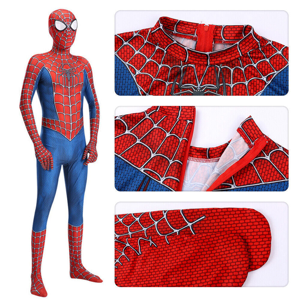 Raimi Spiderman Costume Adult Men Kids Boys Cosplay Jumpsuit Party Fancy Dress