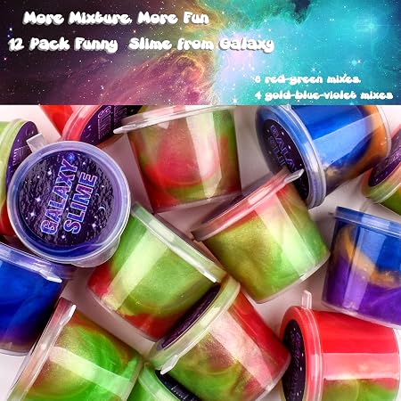 Galaxy Slime Kit 12 Pack, Fluffy Mini Slime Easter Party Favor for Kids Goodie Bag Stuffers, Smooth, Soft and Non Sticky, Stress & Anxiety Relief Colorful Slime Pack Toy for Girls Boys